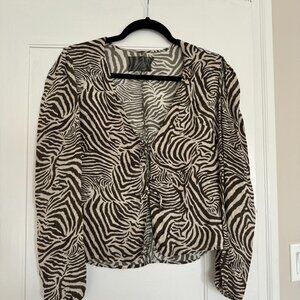 Reformation Striped Olive Green Tie Front Top